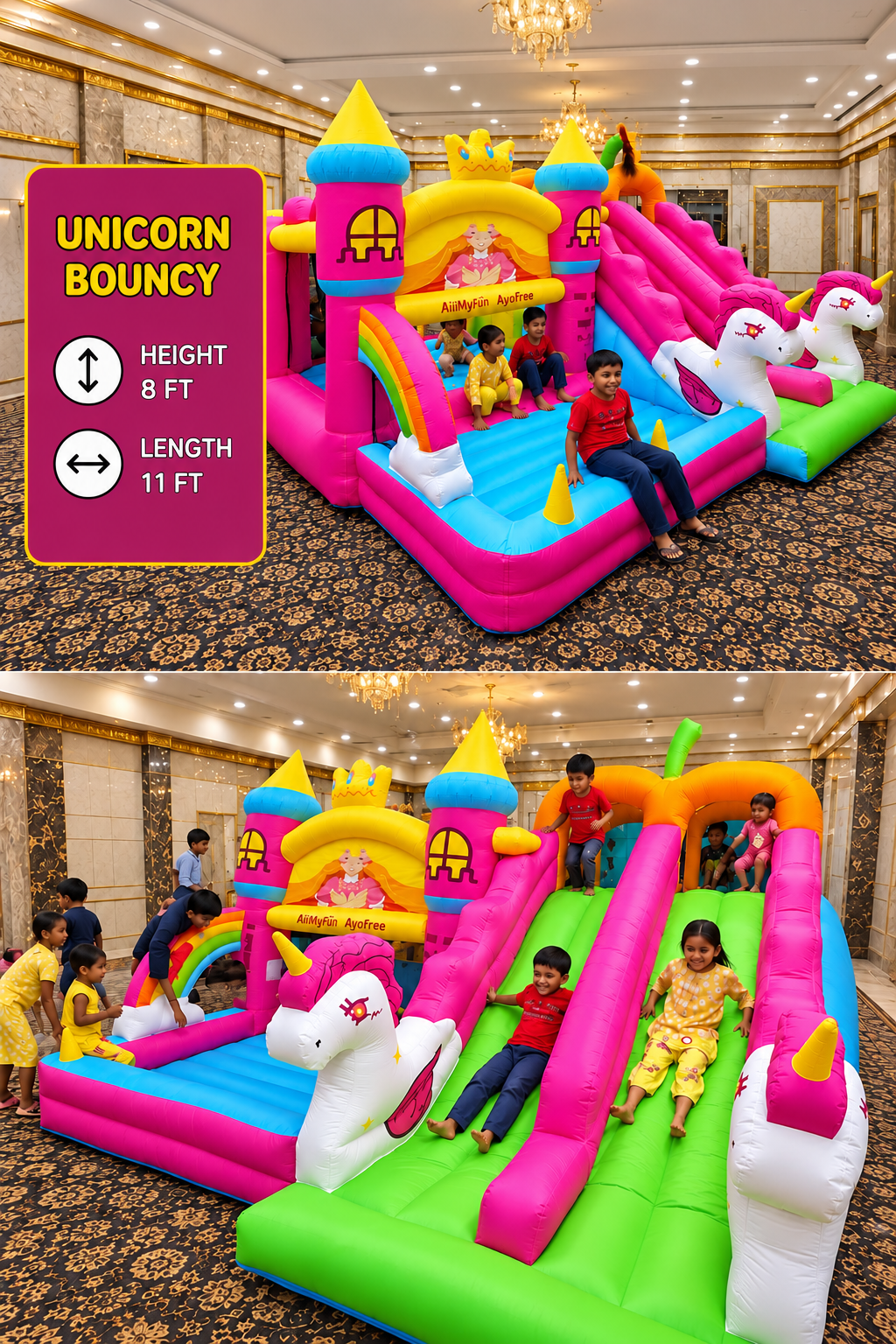 Unicorn bouncy castle and slide