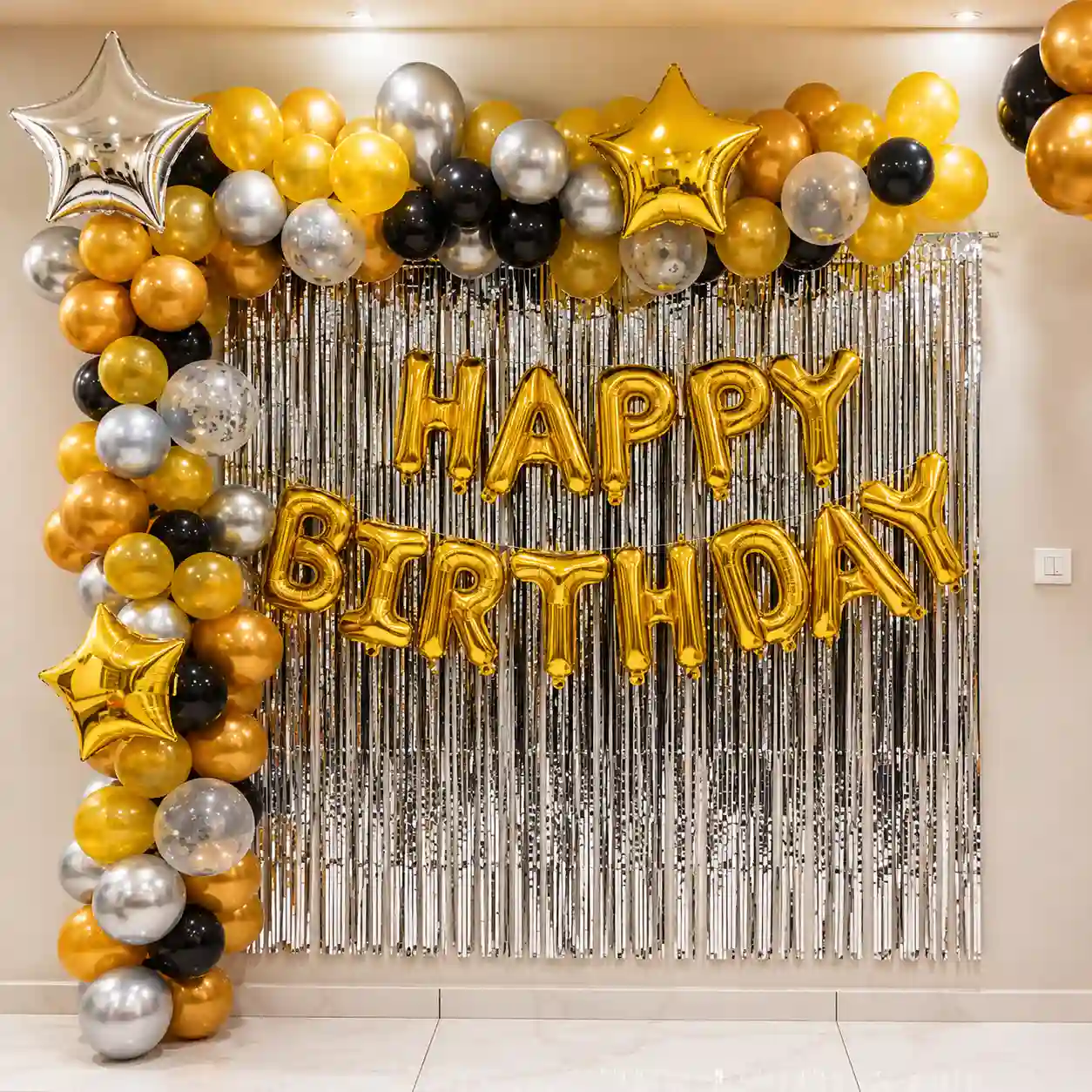 Black Gold & Silver Shimmer Birthday Backdrop