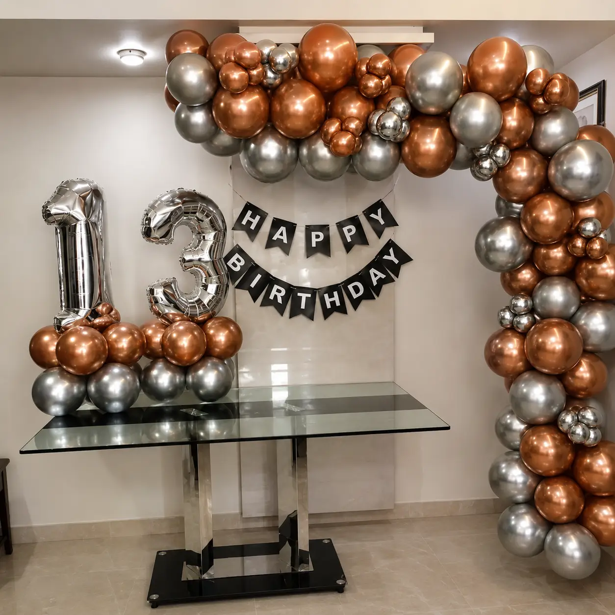 Bronze & Silver Milestone Balloon Arch