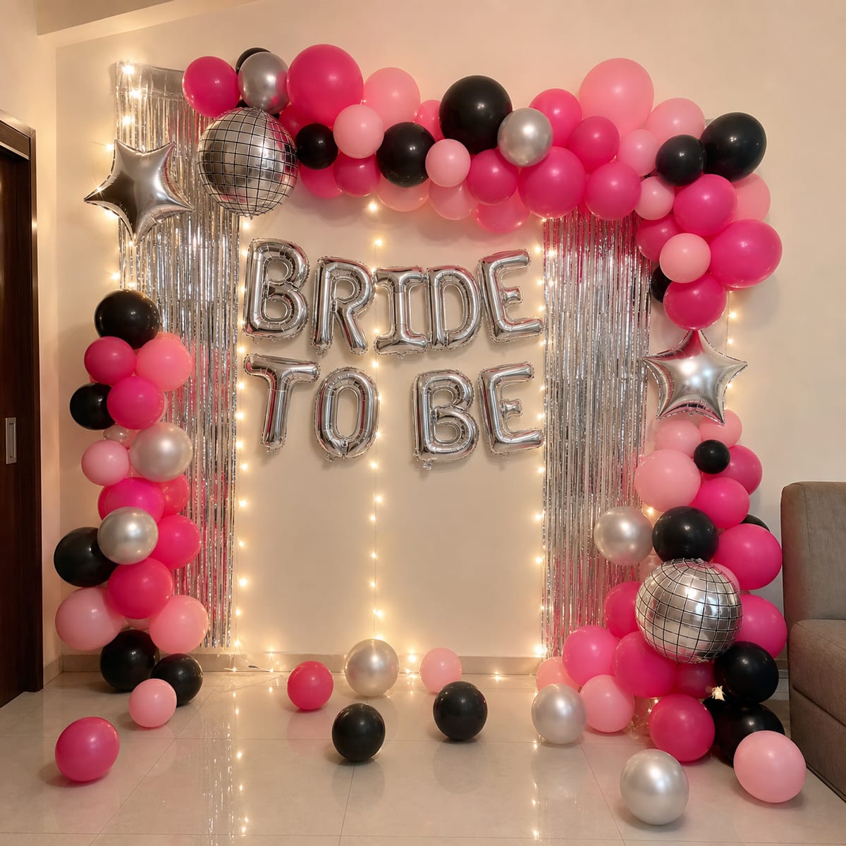 Disco Bride To Be Party Wall balloon decoration setup in Delhi NCR