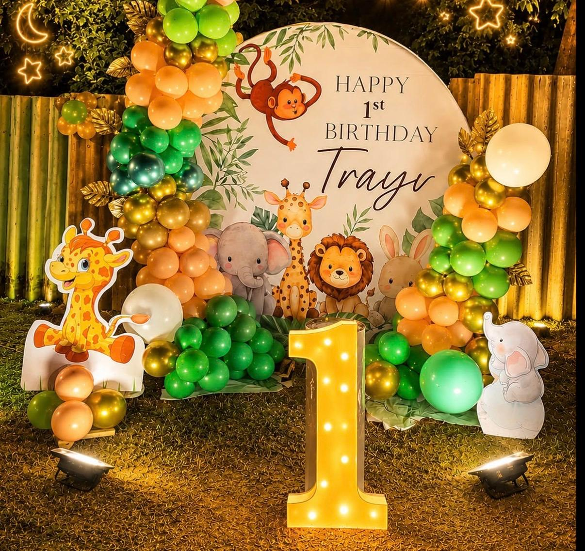 Jungle Safari First Birthday Backdrop balloon decoration setup in Delhi NCR