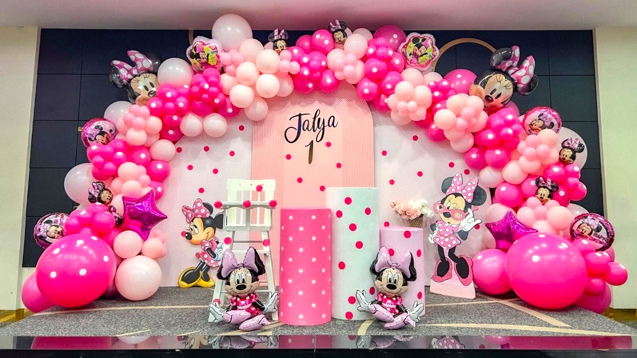 Pink Mouse Bow Birthday Backdrop