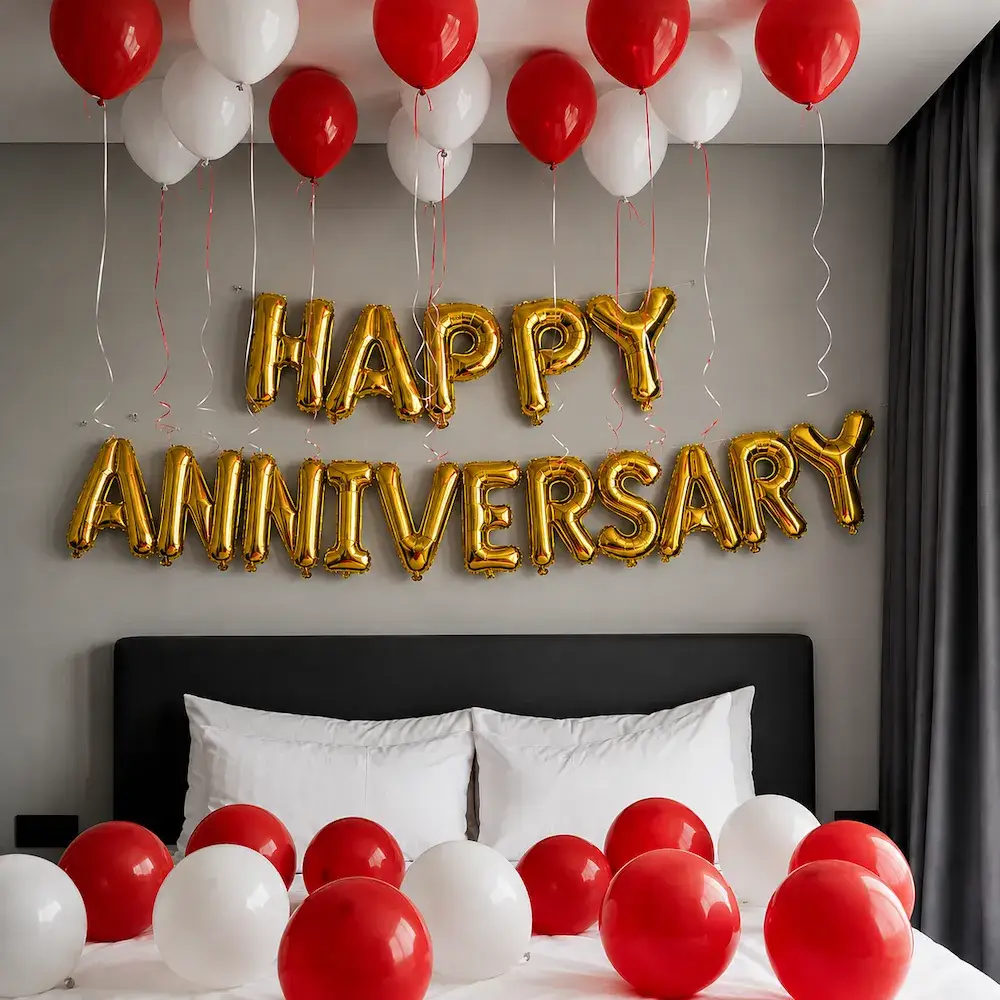 Red & White Anniversary Bedroom Surprise