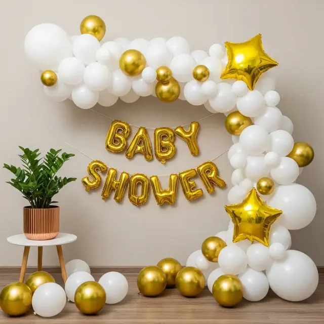 White & Gold Baby Shower Star Frame